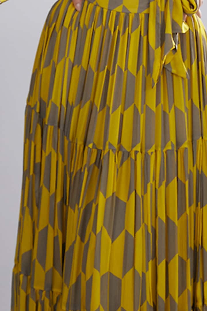 Mustard & Grey Printed Skirt by Koai at Pernia's Pop Up Shop