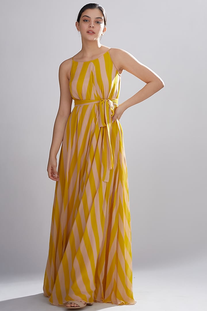 Pink & Mustard Printed Maxi Dress by Koai at Pernia's Pop Up Shop