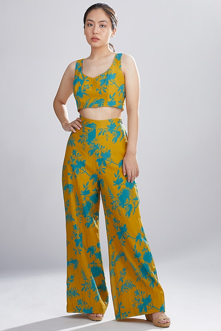 Mustard & Blue Printed Bustier Top by Koai