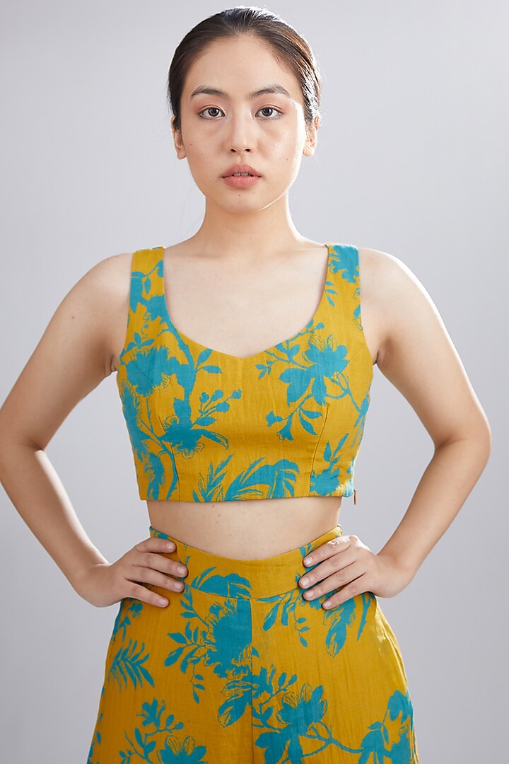 Mustard & Blue Printed Bustier Top by Koai at Pernia's Pop Up Shop