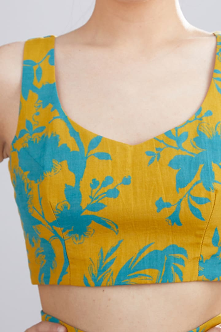 Mustard & Blue Printed Bustier Top by Koai at Pernia's Pop Up Shop