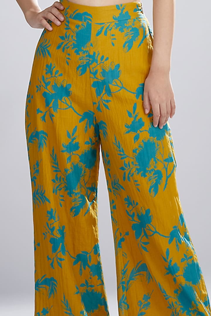 Mustard & Blue Printed Pants by Koai at Pernia's Pop Up Shop