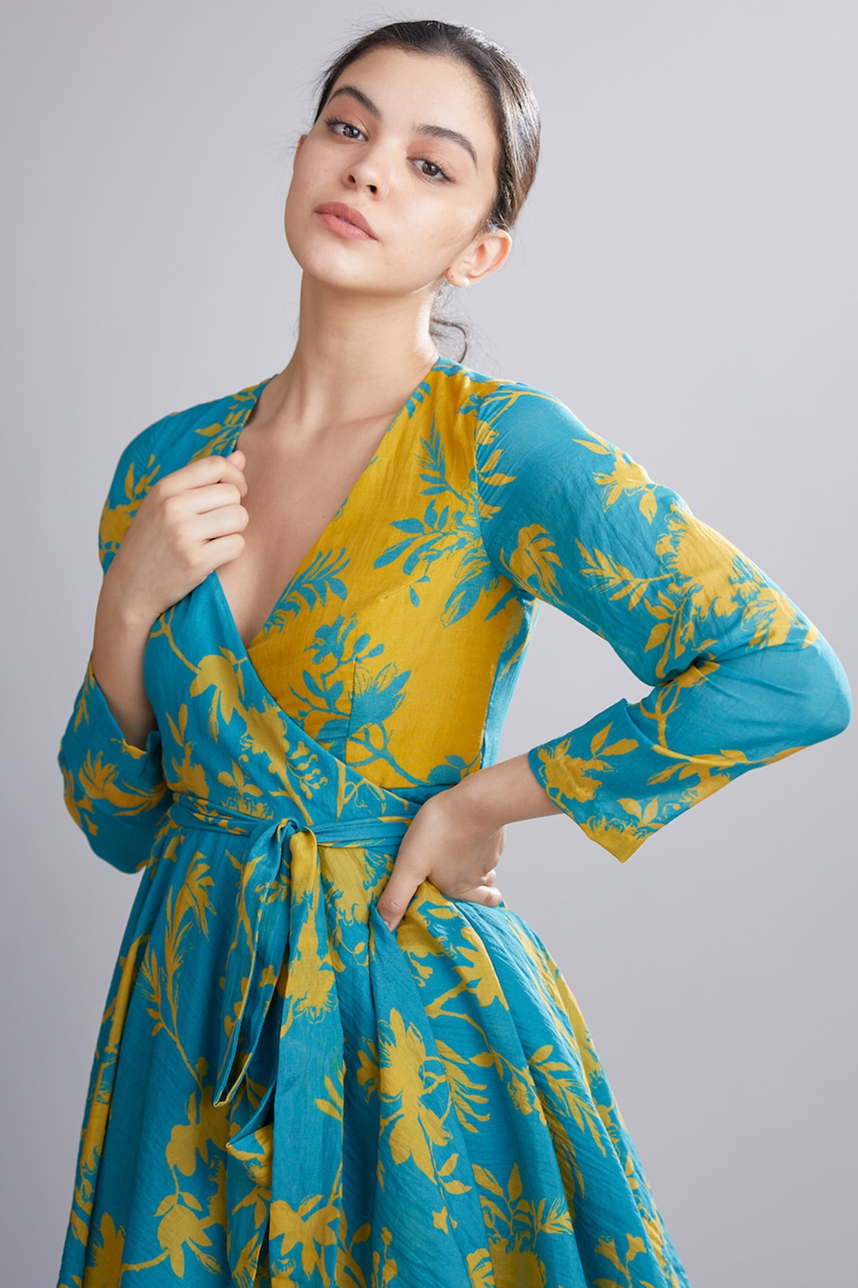 blue and mustard dress