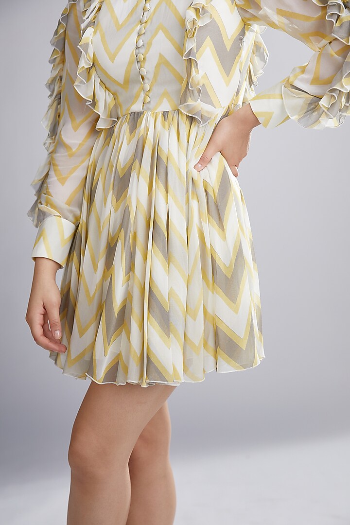 Cream, Yellow, & Grey Frilled Midi Vacation Dress by Koai at Pernia's Pop Up Shop