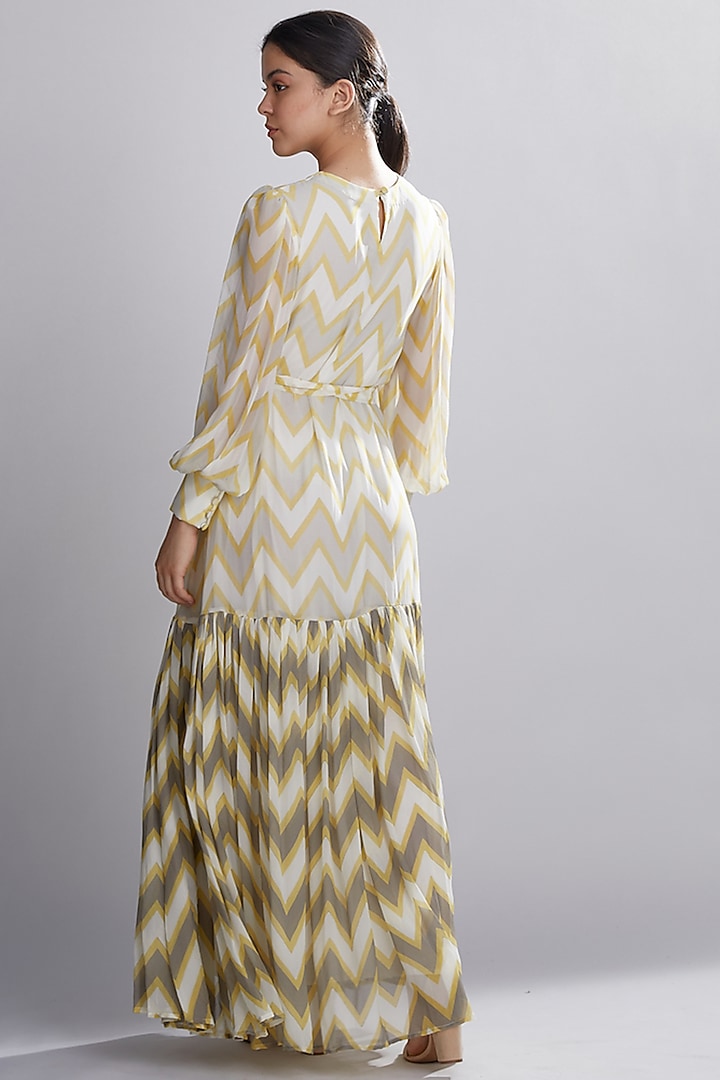 Cream, Yellow, & Grey Maxi Vacation Dress by Koai at Pernia's Pop Up Shop