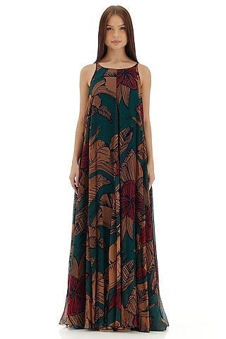 Multi-Colored Chiffon Floral Maxi Dress by Koai