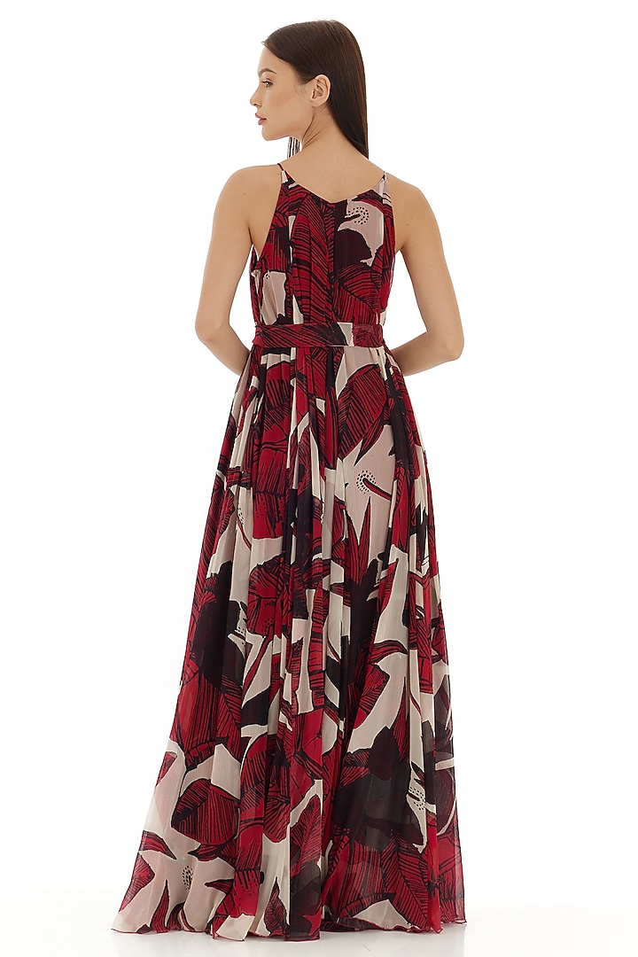 Off-White & Red Chiffon Floral Maxi Vacation Dress by Koai at Pernia's Pop Up Shop
