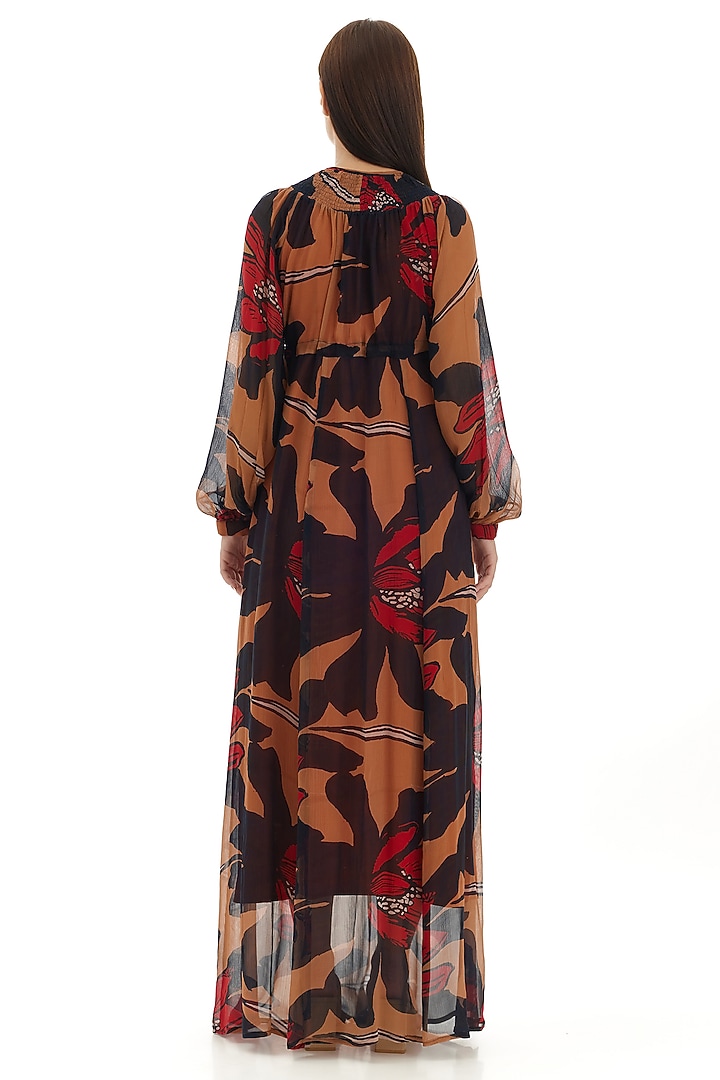 Orange & Brown Chiffon Floral Kaftan Vacation Dress by Koai at Pernia's Pop Up Shop