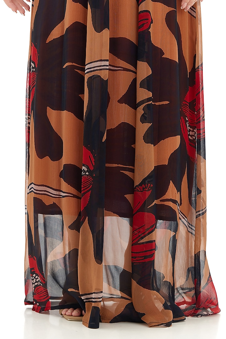 Orange & Brown Chiffon Floral Kaftan Vacation Dress by Koai at Pernia's Pop Up Shop