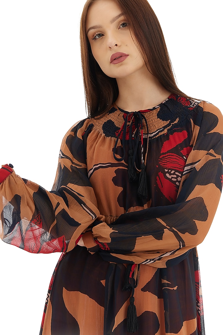 Orange & Brown Chiffon Floral Kaftan Vacation Dress by Koai at Pernia's Pop Up Shop