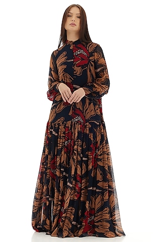 Multi-Colored Chiffon Floral Maxi Dress by Koai