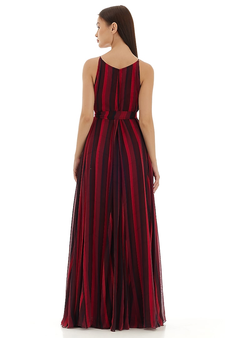 Red & Black Chiffon Striped Maxi Vacation Dress by Koai at Pernia's Pop Up Shop