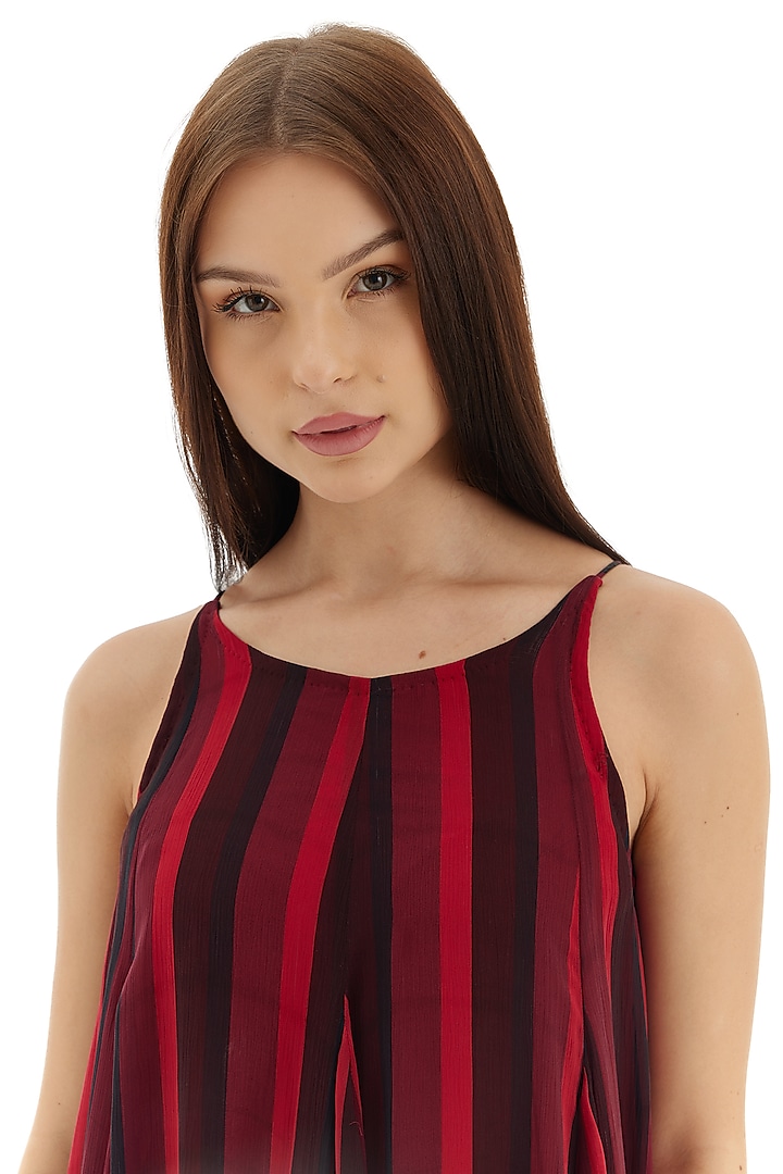 Red & Black Chiffon Striped Maxi Vacation Dress by Koai at Pernia's Pop Up Shop