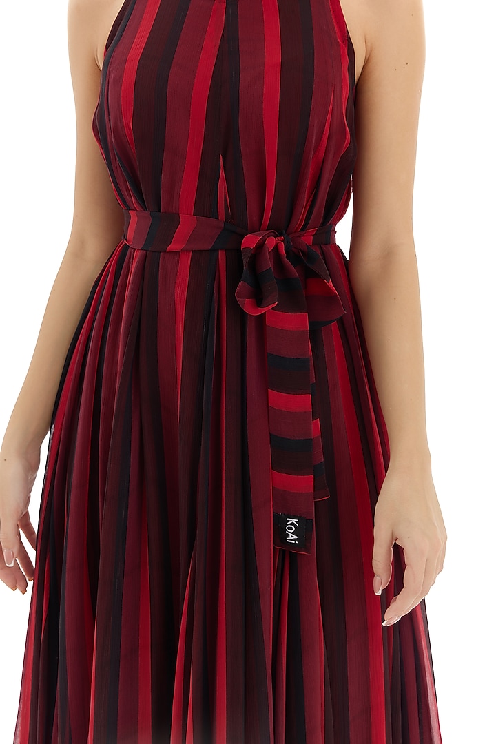 Red & Black Chiffon Striped Maxi Vacation Dress by Koai at Pernia's Pop Up Shop