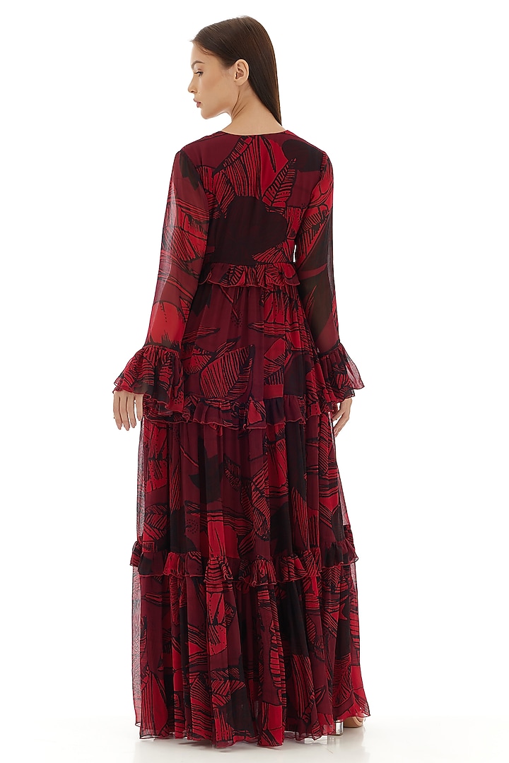 Hot Pink Chiffon Floral Maxi Vacation Dress by Koai at Pernia's Pop Up Shop