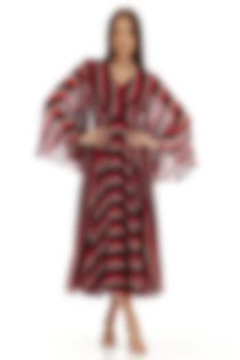 Multi-Colored Chiffon Striped Midi Dress by Koai