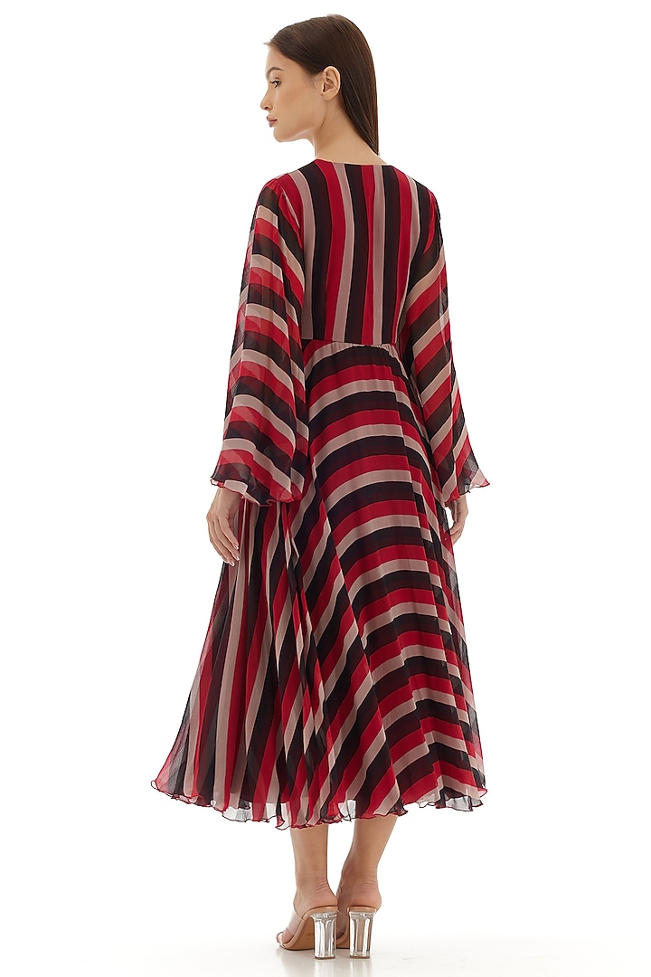 Multi-Colored Chiffon Striped Midi Vacation Dress by Koai at Pernia's Pop Up Shop