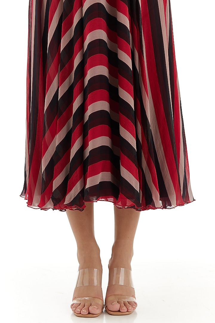 Multi-Colored Chiffon Striped Midi Vacation Dress by Koai at Pernia's Pop Up Shop