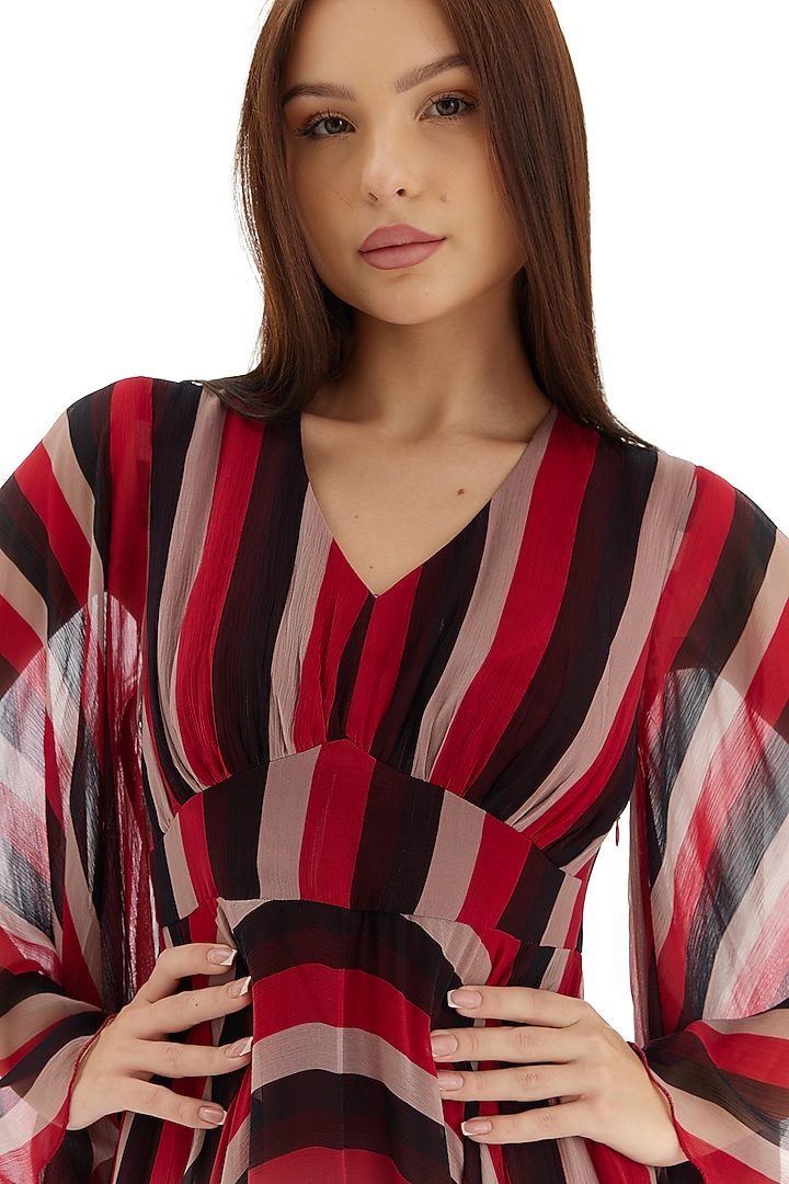 Multi-Colored Chiffon Striped Midi Vacation Dress by Koai at Pernia's Pop Up Shop