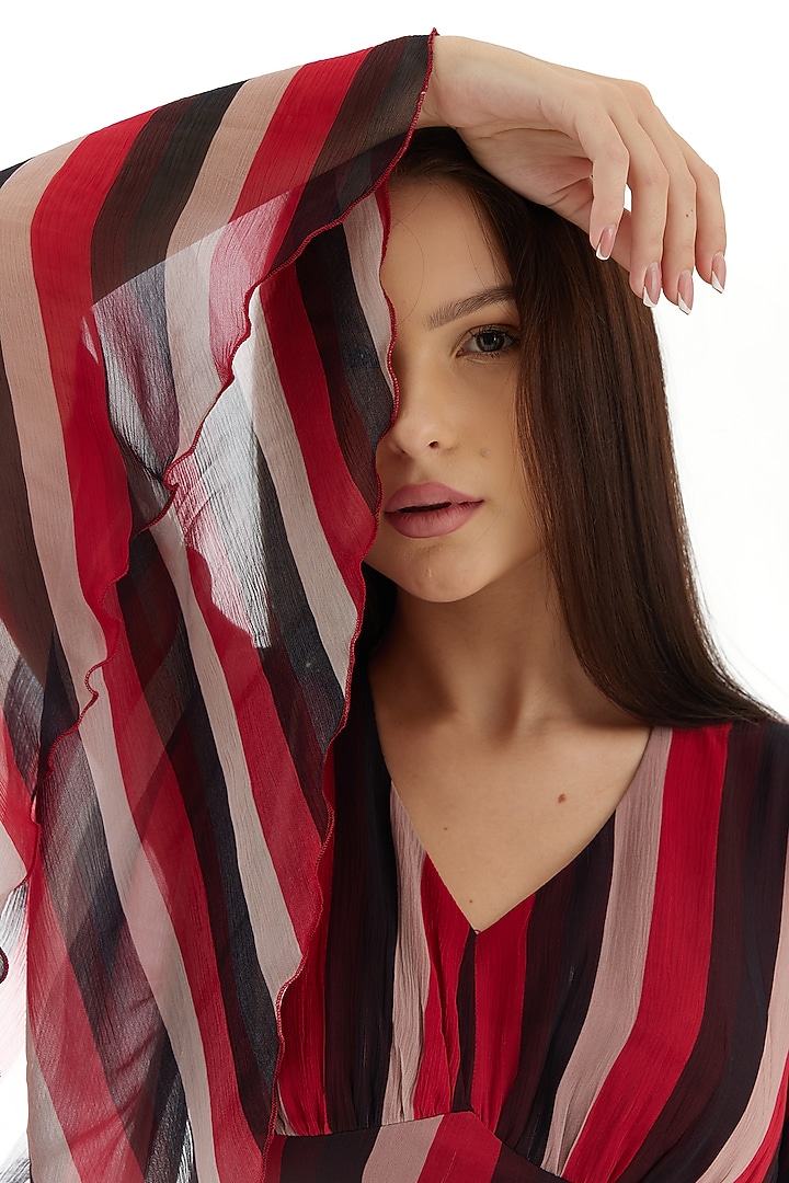 Multi-Colored Chiffon Striped Midi Vacation Dress by Koai at Pernia's Pop Up Shop
