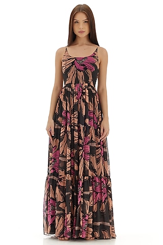 Multi-Colored Chiffon Floral Maxi Dress by Koai