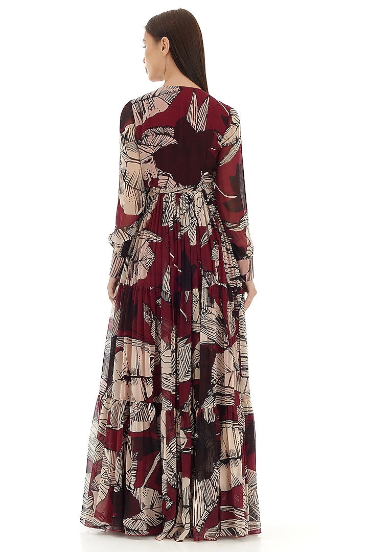 Brown & Off-White Chiffon Floral Wrap Vacation Dress by Koai at Pernia's Pop Up Shop