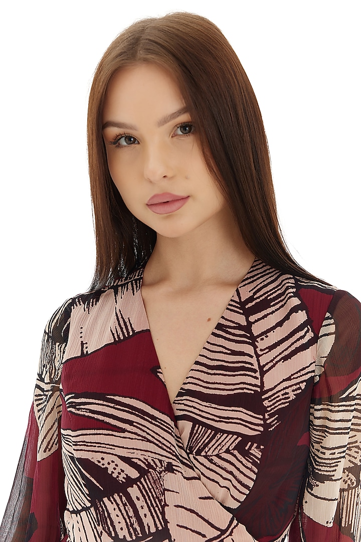 Brown & Off-White Chiffon Floral Wrap Vacation Dress by Koai at Pernia's Pop Up Shop