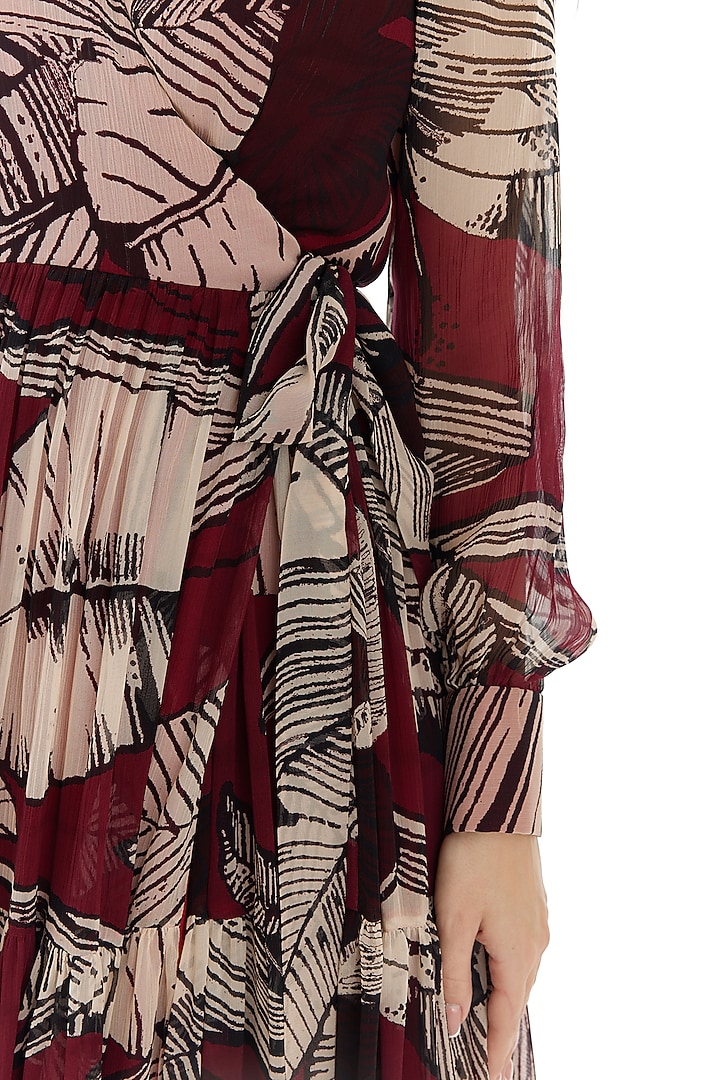 Brown & Off-White Chiffon Floral Wrap Vacation Dress by Koai at Pernia's Pop Up Shop