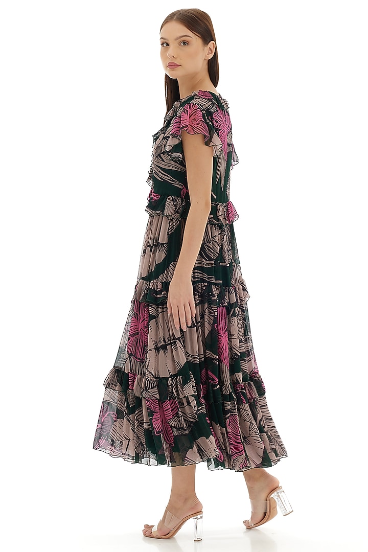 Multi-Colored Chiffon Floral Midi Vacation Dress by Koai at Pernia's Pop Up Shop