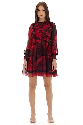 Hot Pink Chiffon Floral Mini Dress by Koai