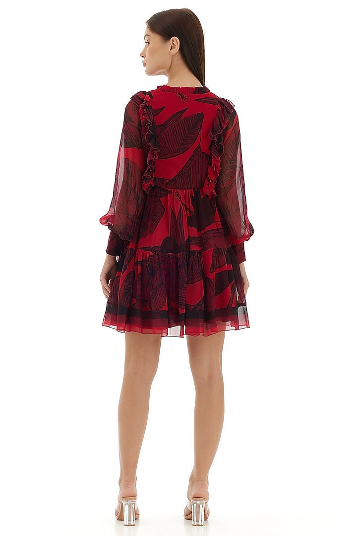 Hot Pink Chiffon Floral Mini Vacation Dress by Koai at Pernia's Pop Up Shop