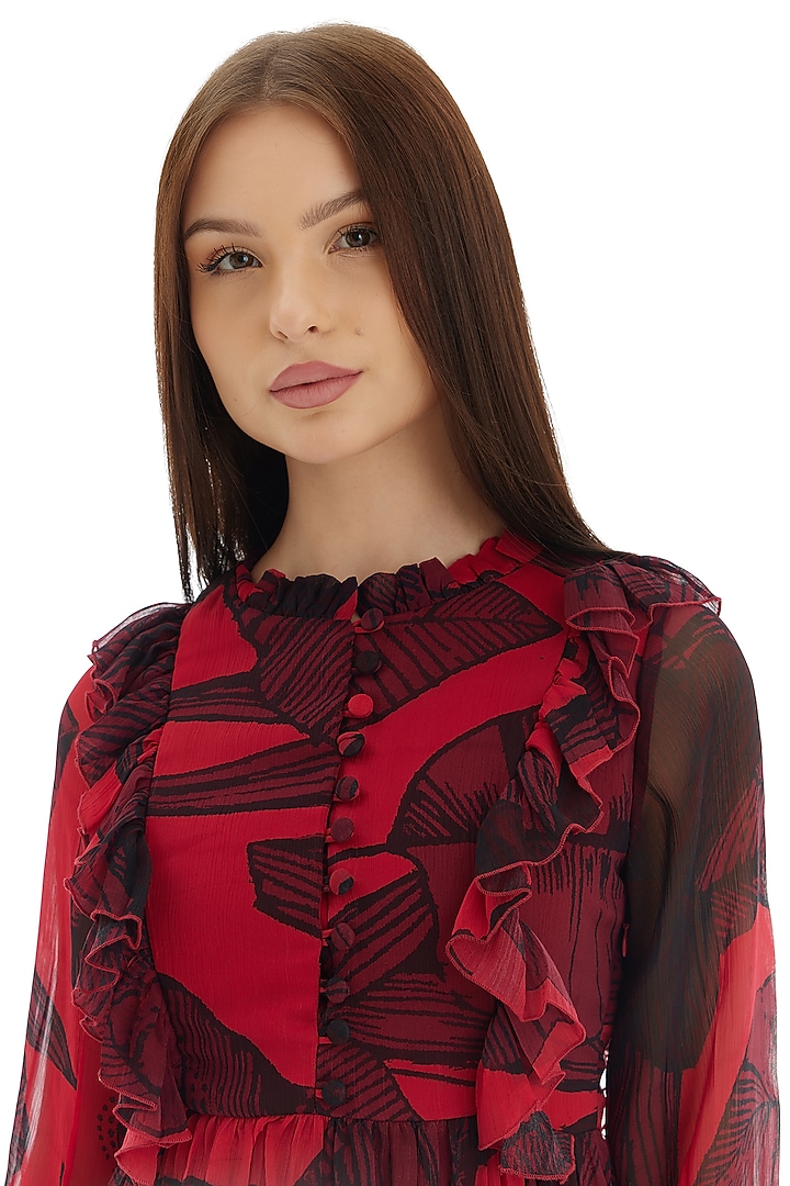 Hot Pink Chiffon Floral Mini Vacation Dress by Koai at Pernia's Pop Up Shop