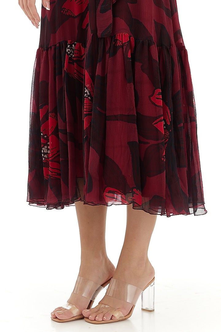 Dark Pink Chiffon Floral Midi Vacation Dress by Koai at Pernia's Pop Up Shop