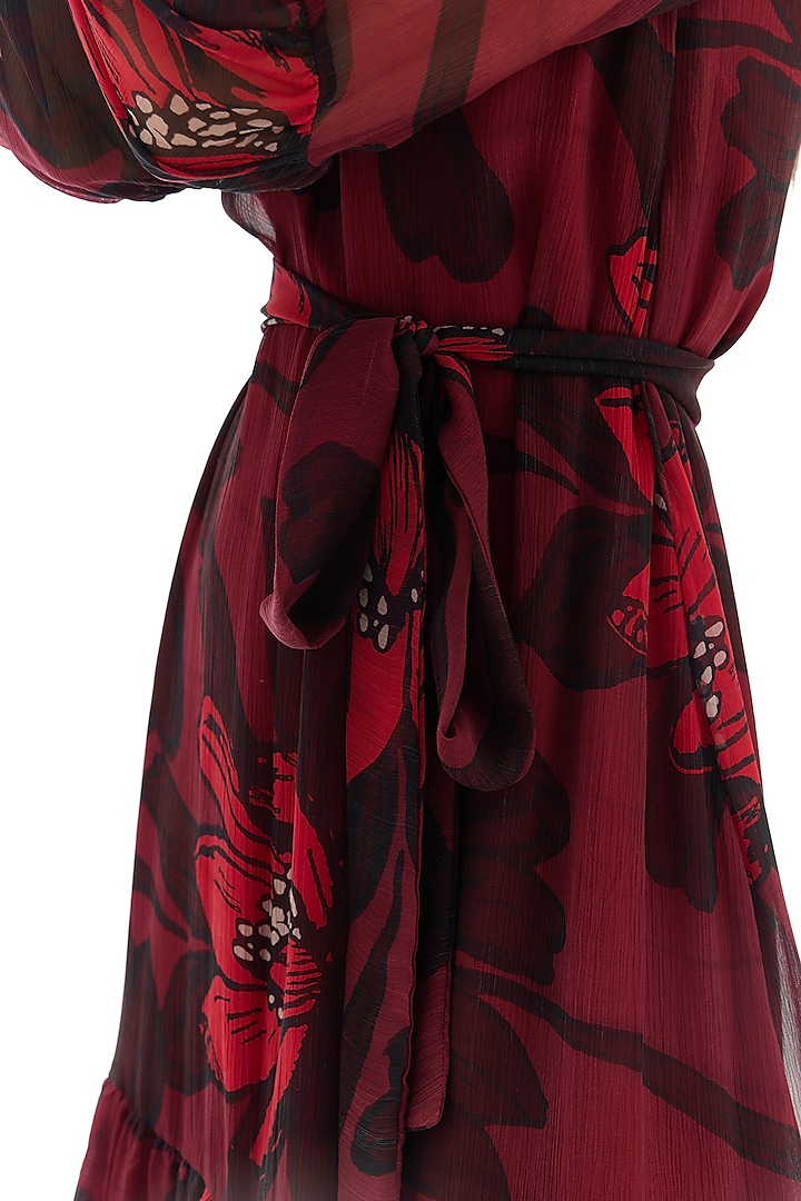 Dark Pink Chiffon Floral Midi Vacation Dress by Koai at Pernia's Pop Up Shop