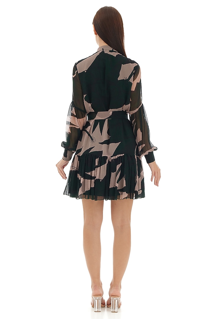 Dark Green & Off-White Chiffon Floral Summer Shirt Dress by Koai at Pernia's Pop Up Shop