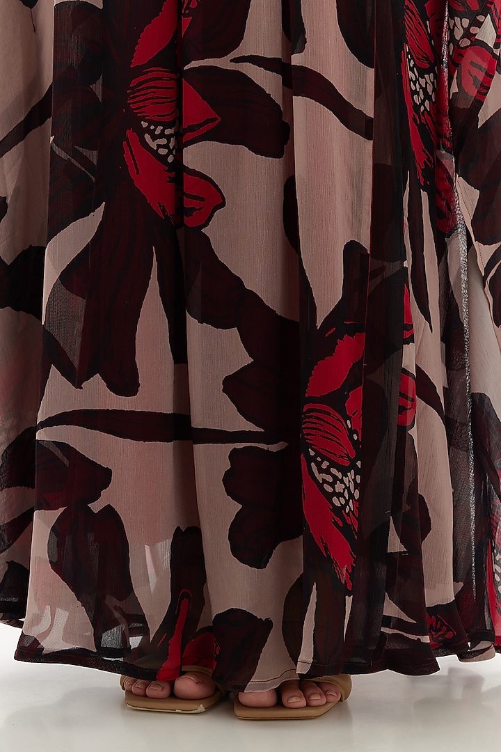 Beige & Brown Chiffon Floral Kaftan by Koai at Pernia's Pop Up Shop
