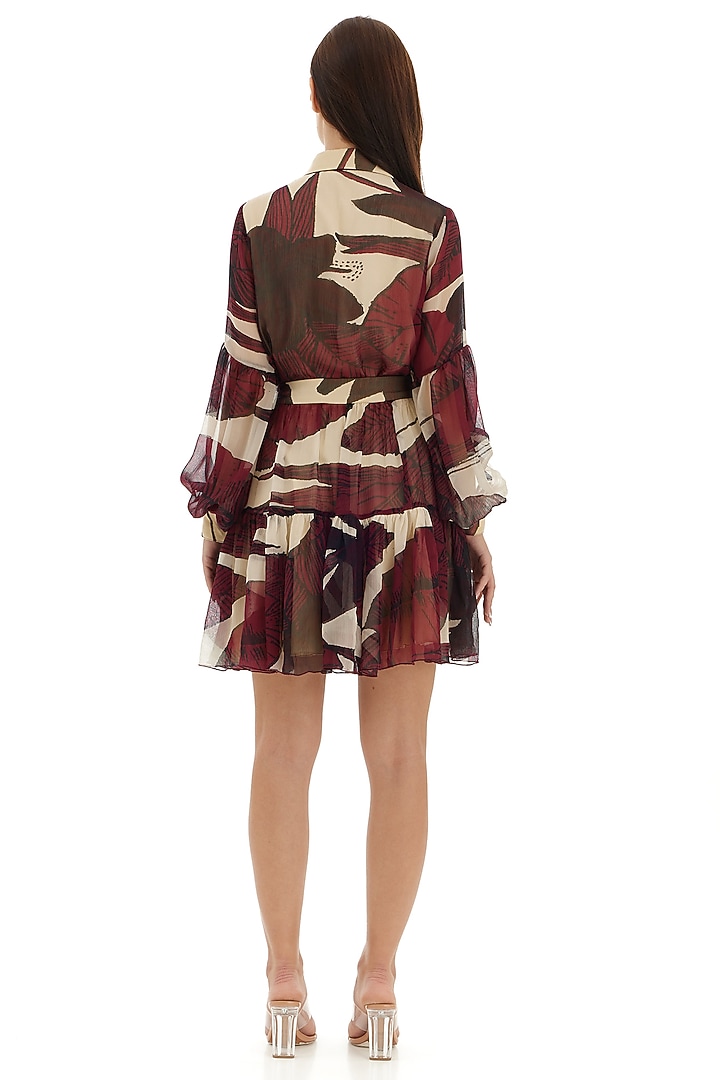 Off-White & Brown Chiffon Floral Top by Koai at Pernia's Pop Up Shop