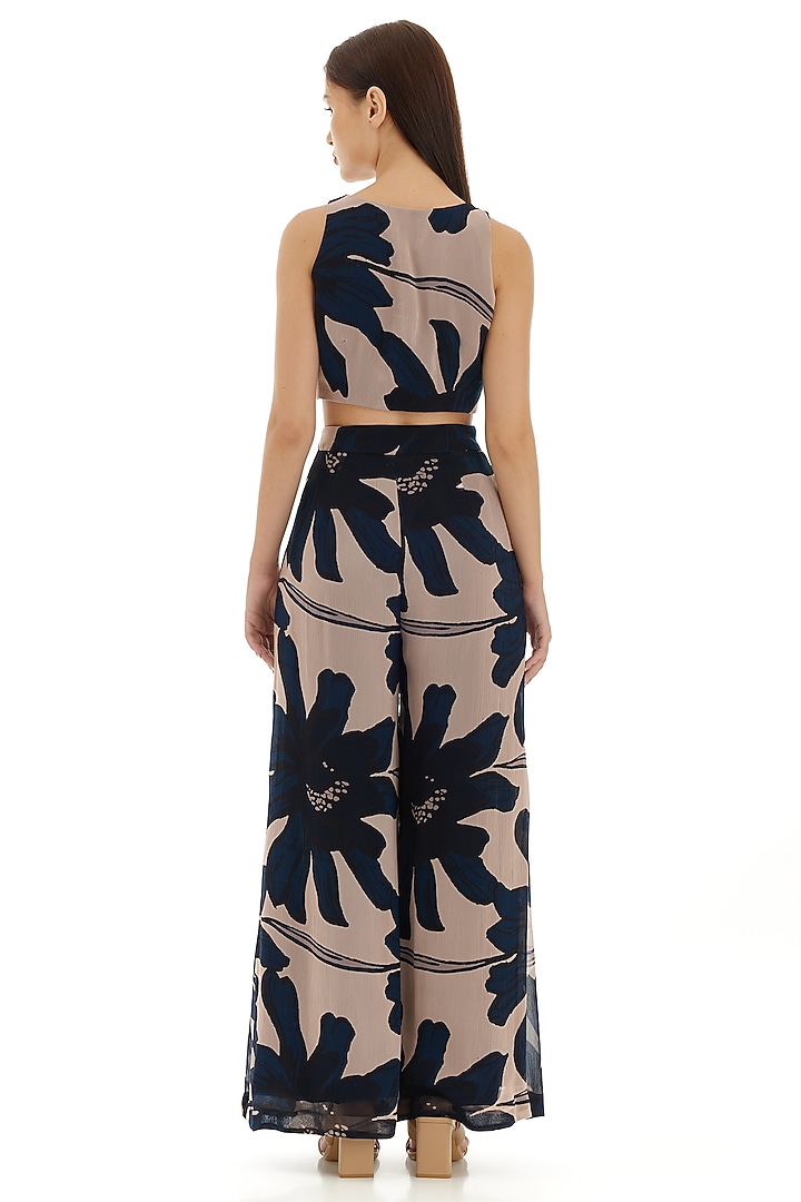 Off-White & Blue Chiffon Floral Printed Bustier by Koai at Pernia's Pop Up Shop