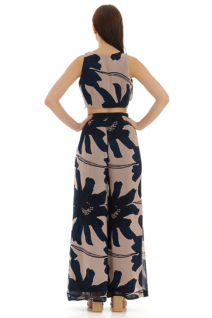 Off-White & Blue Chiffon Floral Printed Pants by Koai at Pernia's Pop Up Shop