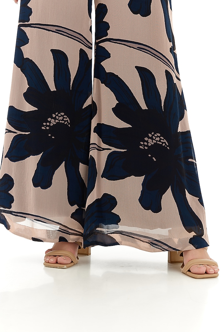 Off-White & Blue Chiffon Floral Printed Pants by Koai at Pernia's Pop Up Shop