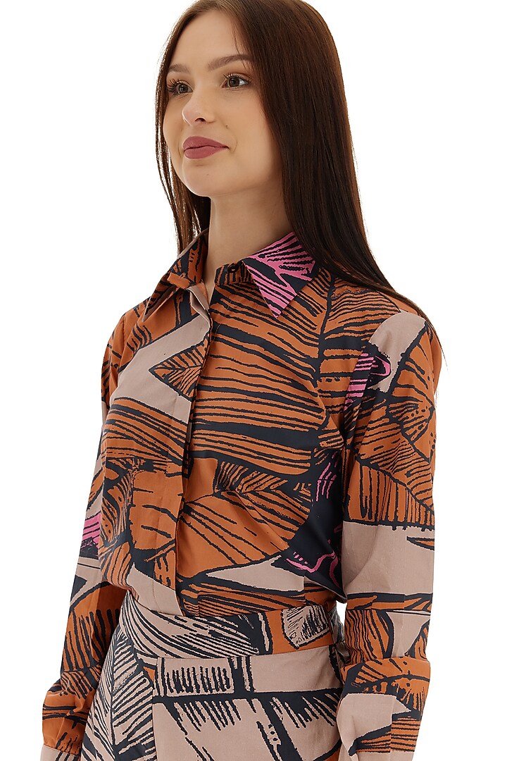 Off-White & Orange Poplin Cotton Floral Printed Shirt by Koai at Pernia's Pop Up Shop