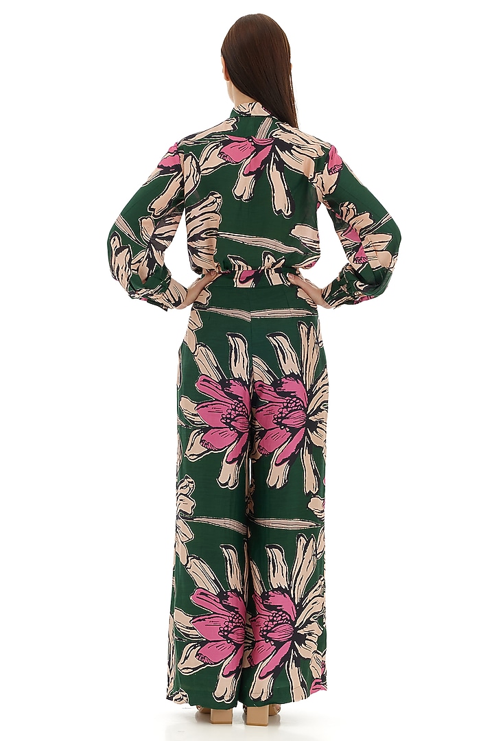 Green & Pink Cotton Silk Floral Printed Shirt by Koai at Pernia's Pop Up Shop