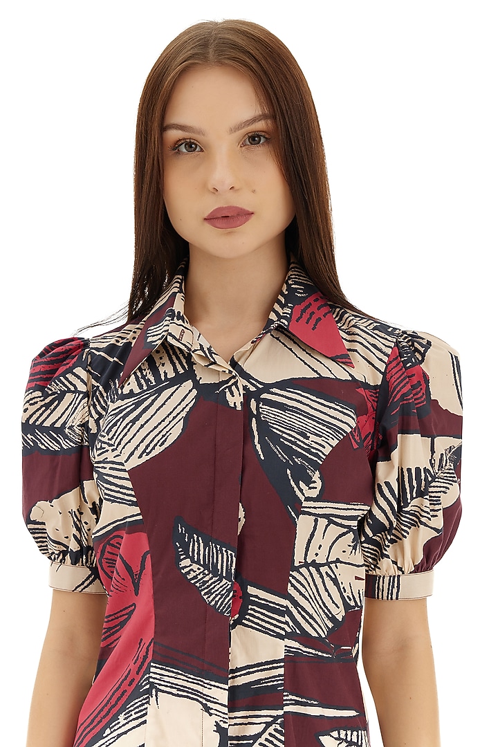 Brown & Off-White Poplin Cotton Floral Printed Mini Summer Shirt Dress by Koai at Pernia's Pop Up Shop