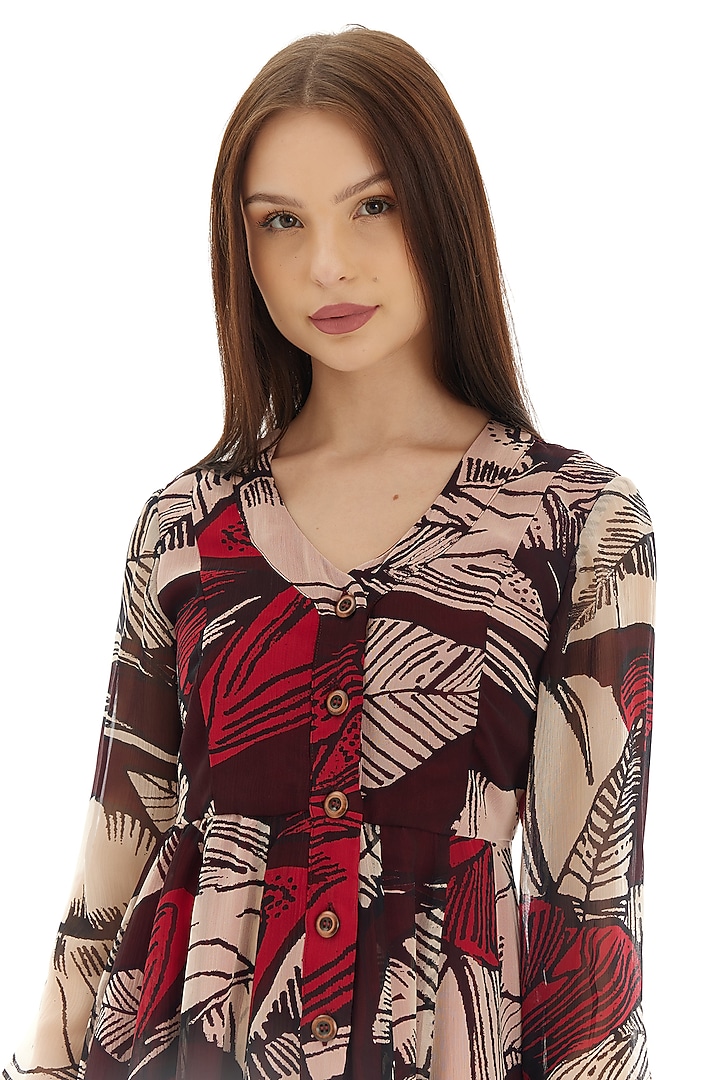 Brown & Off-White Chiffon Floral Printed Maxi Vacation Shirt Dress by Koai at Pernia's Pop Up Shop