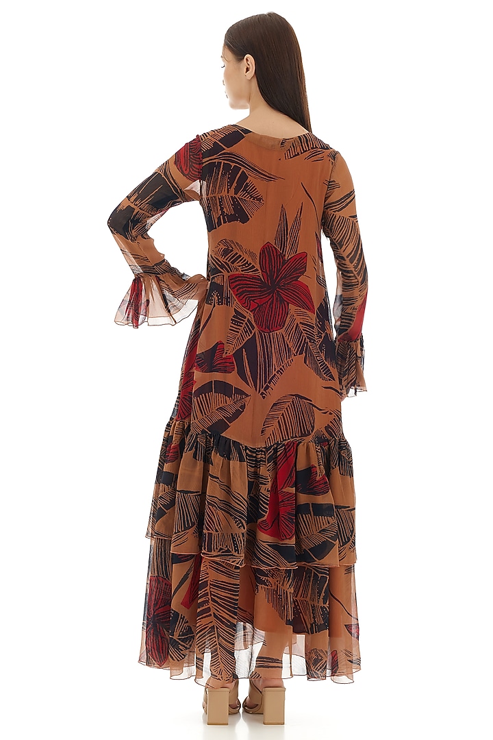 Orange Chiffon Floral Printed Maxi Vacation Dress by Koai at Pernia's Pop Up Shop