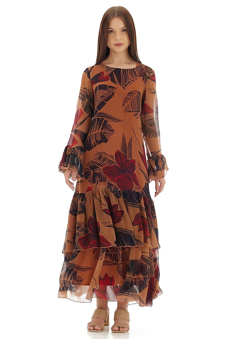 Orange Chiffon Floral Printed Maxi Vacation Dress by Koai at Pernia's Pop Up Shop