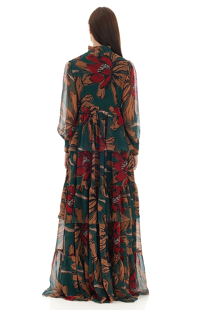 Green & Orange Chiffon Floral Printed Maxi Vacation Dress by Koai at Pernia's Pop Up Shop