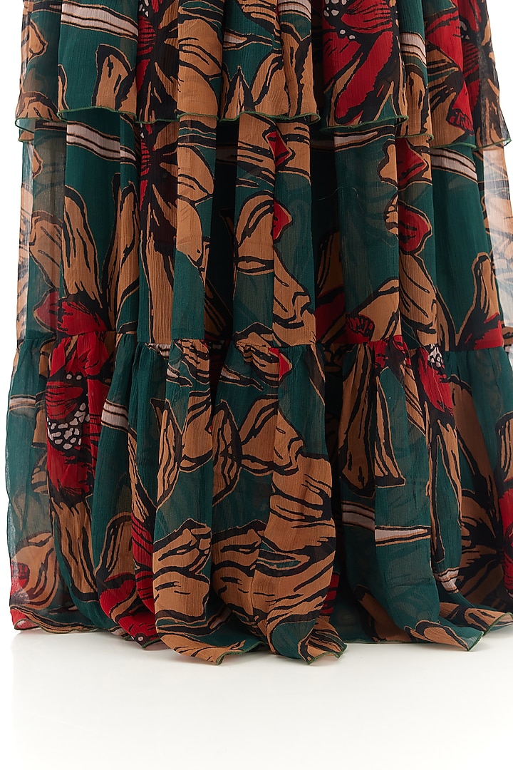 Green & Orange Chiffon Floral Printed Maxi Vacation Dress by Koai at Pernia's Pop Up Shop