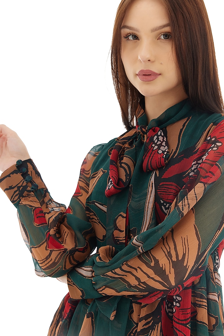 Green & Orange Chiffon Floral Printed Maxi Vacation Dress by Koai at Pernia's Pop Up Shop