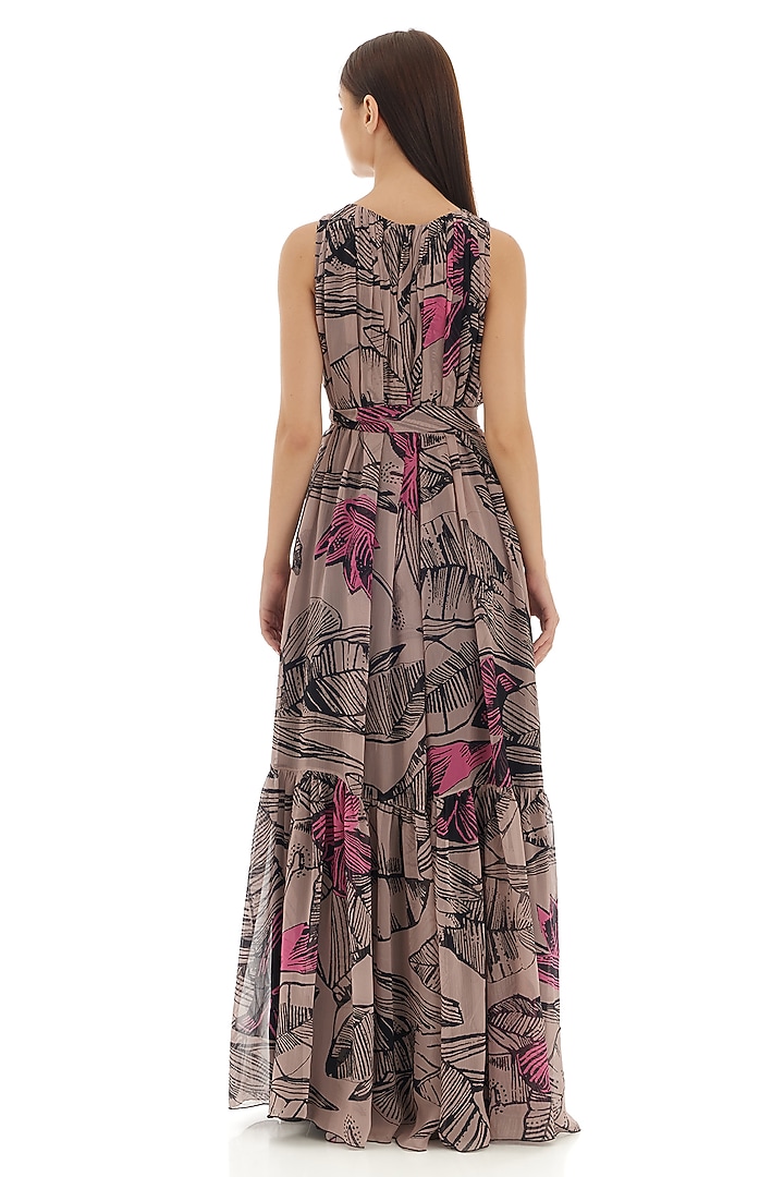 Grey Chiffon Floral Printed Maxi Vacation Dress by Koai at Pernia's Pop Up Shop